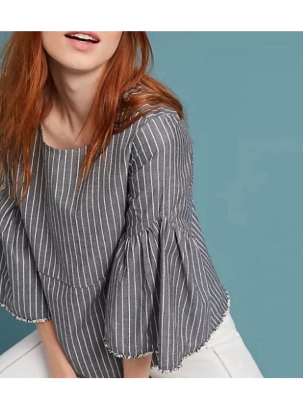 Dolan Left Coast Blue Pinstripe Bell-Sleeve Top